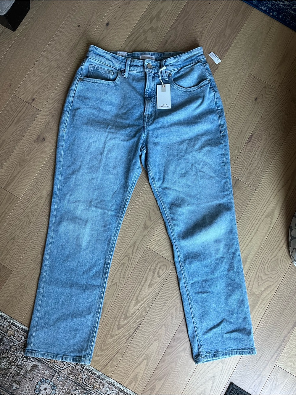 Good American Light Blue High-Rise Straight Leg Jeans